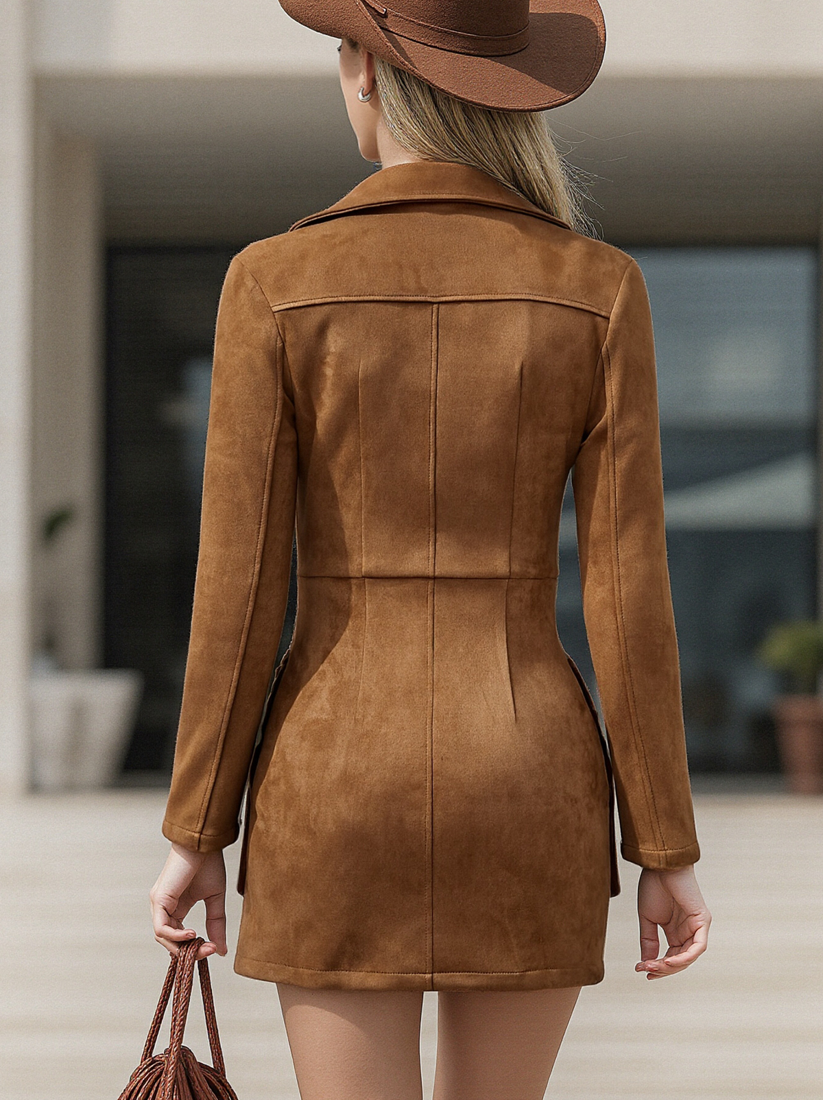 Rafaela - Minikleid Western im Retro-Stil aus Kunstwildleder mit Reißverschluss und Fransen bestickt