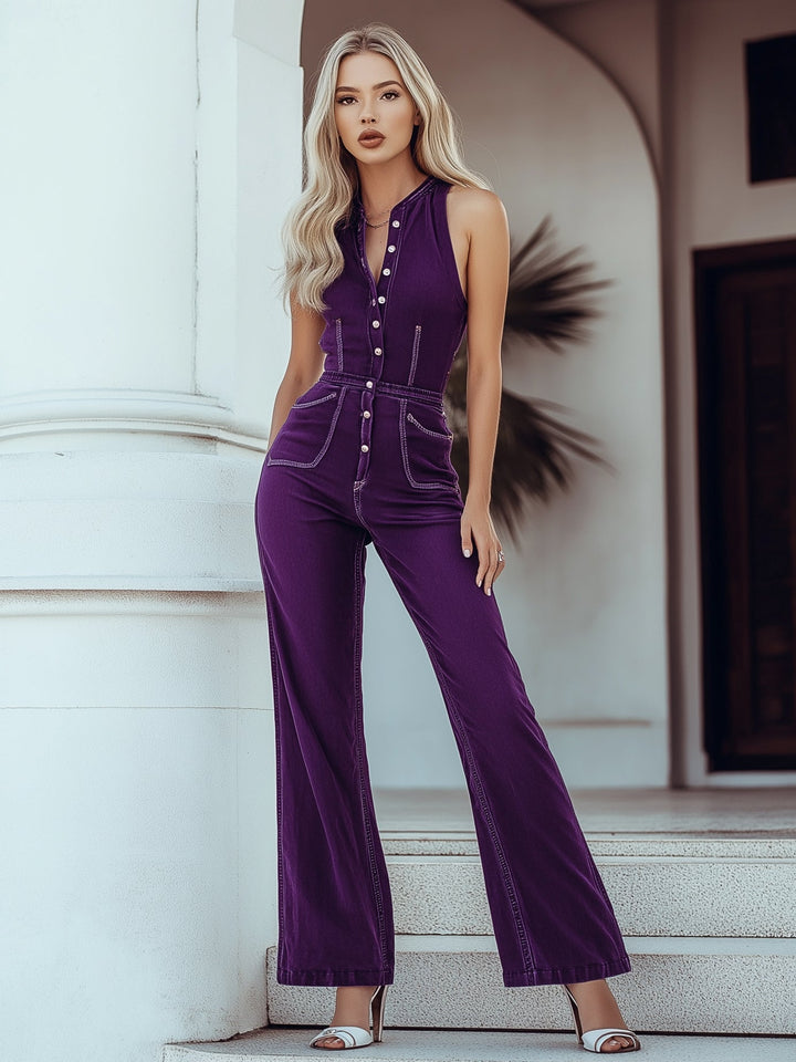 Miriam - Overall Retro für besondere Abende aus Jeansstoff mit V-Ausschnitt und ärmellosem Schnitt