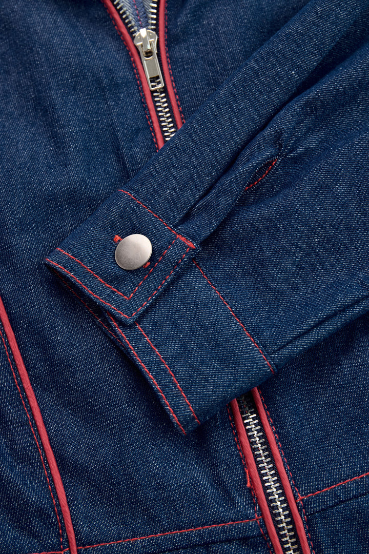 Gertrud - Overall lässig Retro aus Jeansstoff gestreift mit V-Ausschnitt