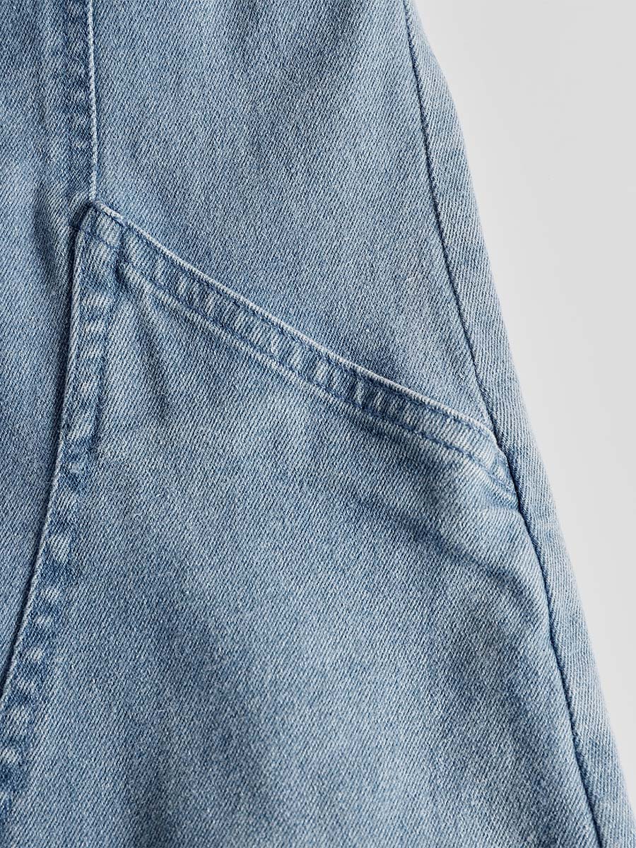 Nadja - Midikleid lässig Retro aus Jeansstoff Farbverlauf mit Reißverschluss und V-Ausschnitt und ärmellosem Schnitt