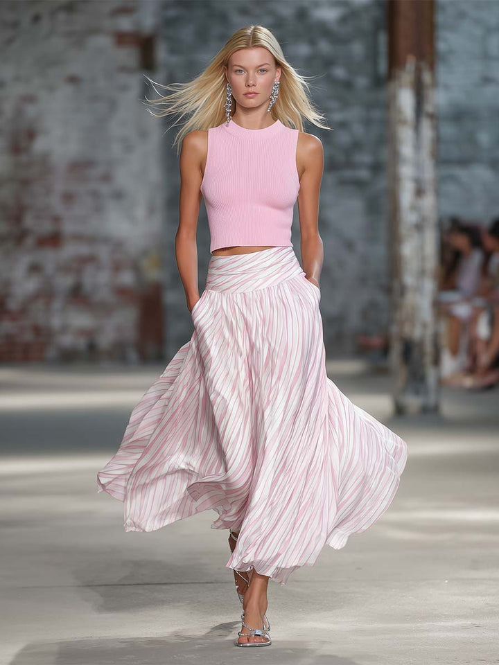 Clara - Eleganter Rock im Retro-Stil aus Chiffon gestreift
