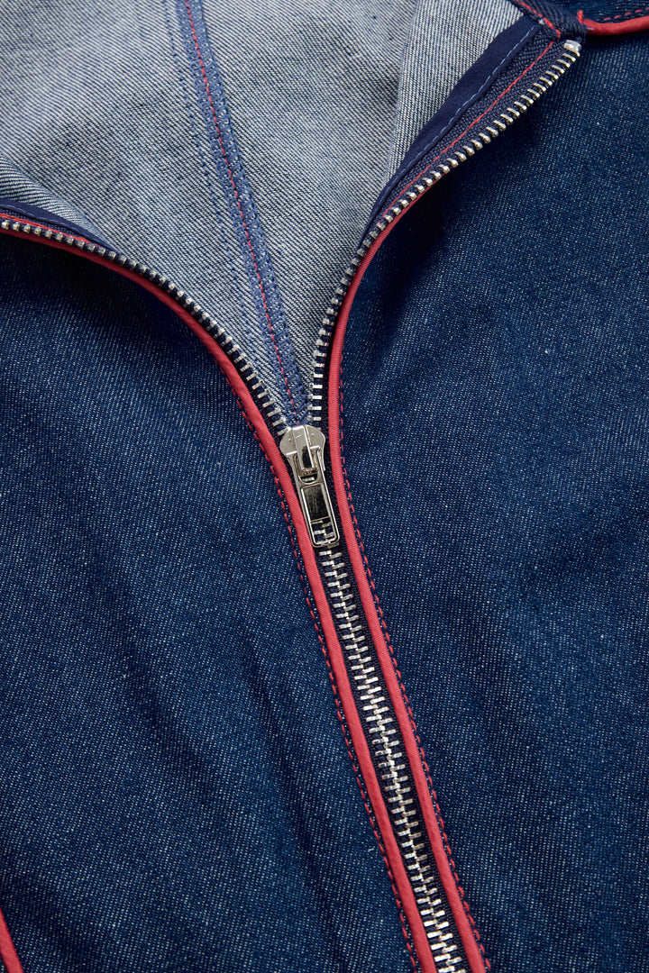 Gertrud - Overall lässig Retro aus Jeansstoff gestreift mit V-Ausschnitt