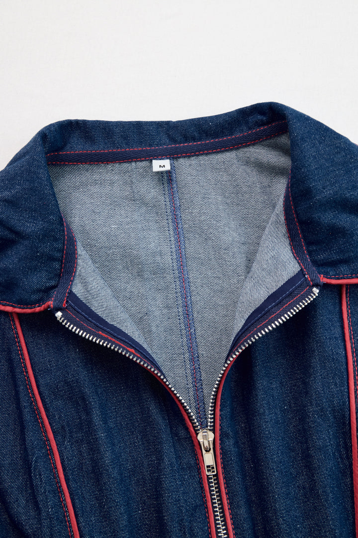 Gertrud - Overall lässig Retro aus Jeansstoff gestreift mit V-Ausschnitt