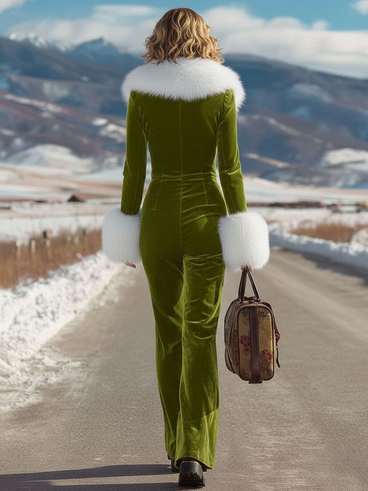 Wally - Overall Western im Retro-Stil aus Samt mit Kragen und V-Ausschnitt
