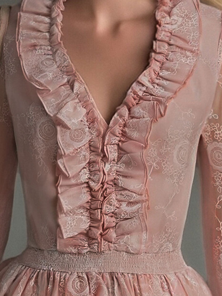 Evelyn - Bluse elegant für den Alltag aus Chiffon mit Volants und V-Ausschnitt