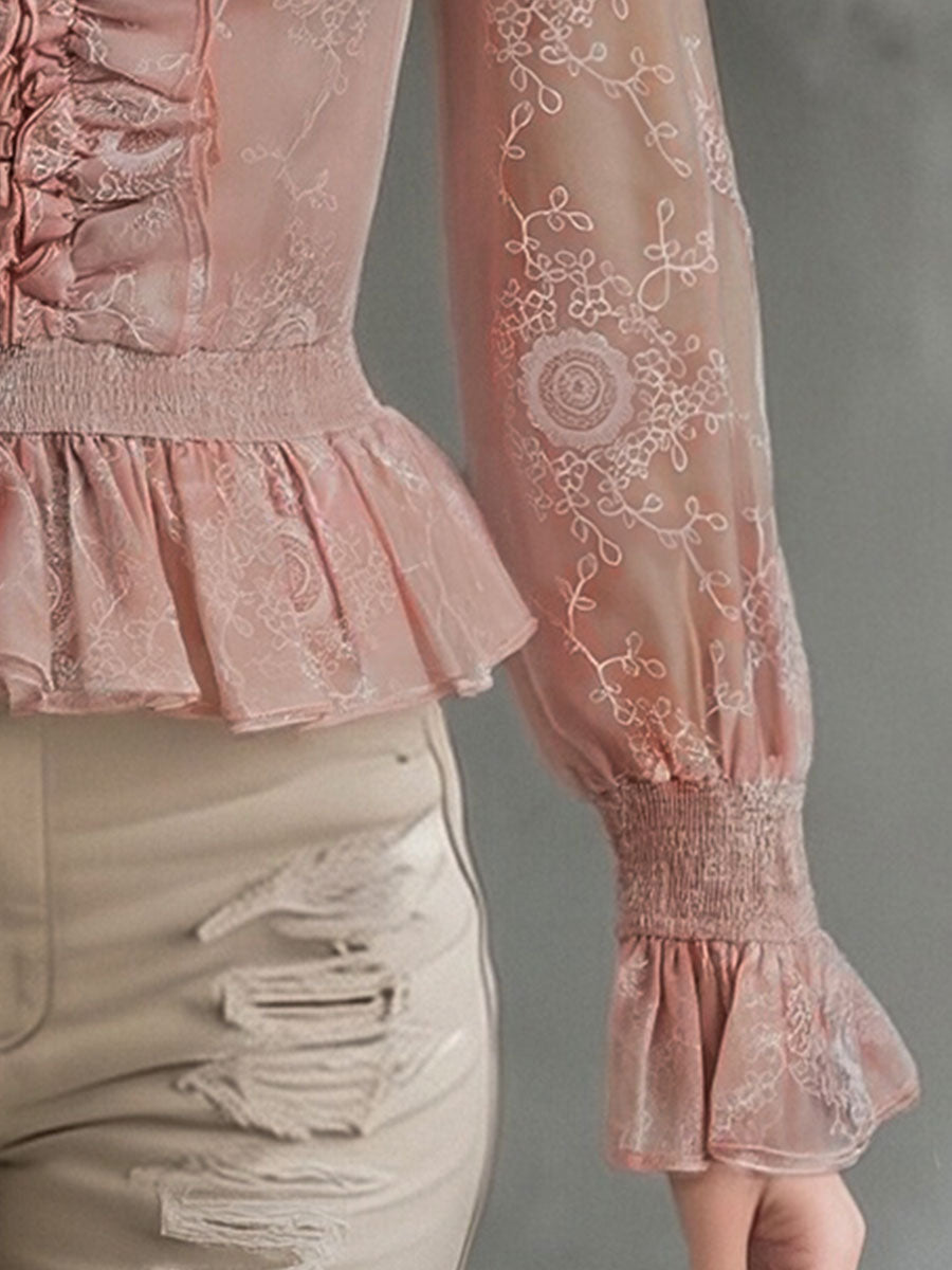 Evelyn - Bluse elegant für den Alltag aus Chiffon mit Volants und V-Ausschnitt