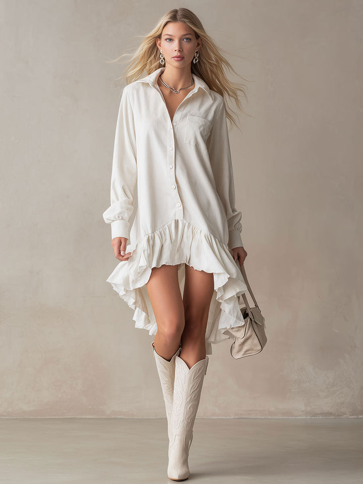 Lea - Elegantes Midikleid Western aus Jeansstoff mit Volants und Kragen