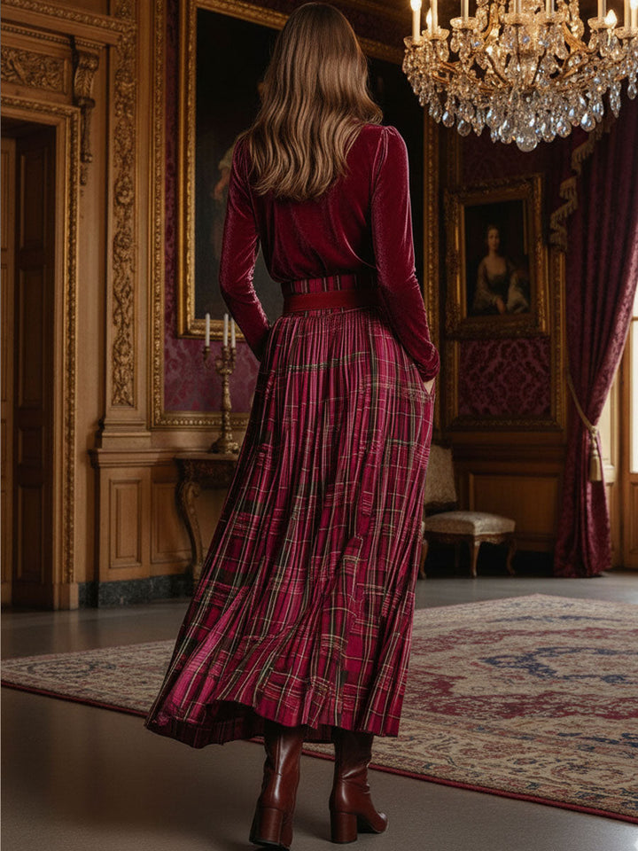 Fiona - Hosen-Ensemble Retro für besondere Abende aus Samt kariert mit Linie feminin
