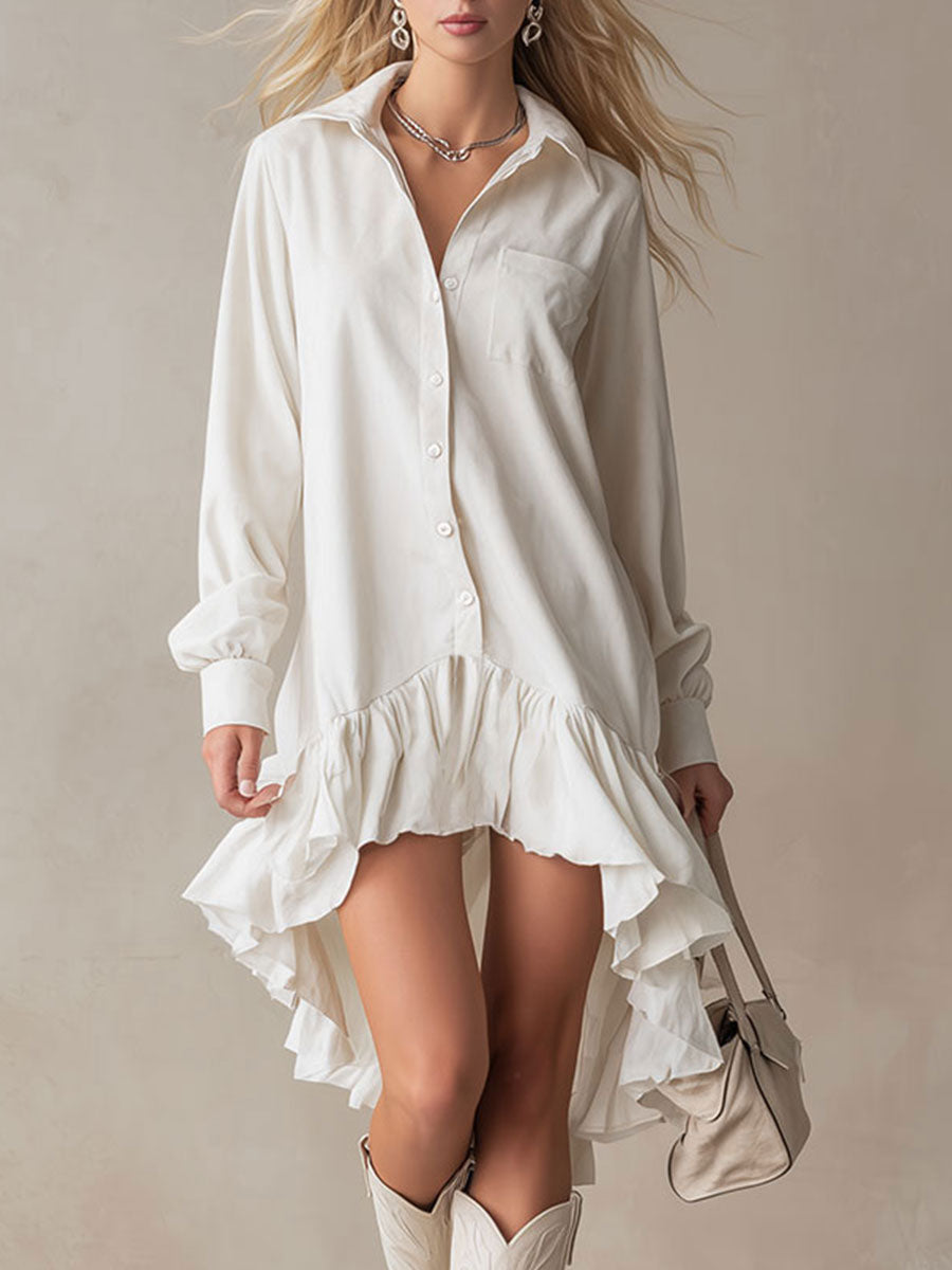 Lea - Elegantes Midikleid Western aus Jeansstoff mit Volants und Kragen