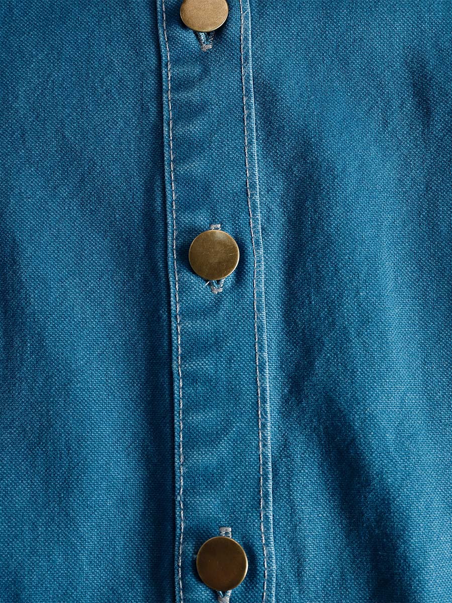Mechthild - Maxikleid Western im Retro-Stil aus Jeansstoff mit V-Ausschnitt und Knöpfen mit Linie feminin