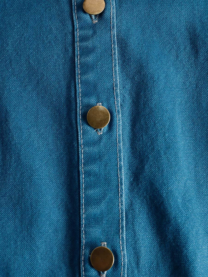 Mechthild - Maxikleid Western im Retro-Stil aus Jeansstoff mit V-Ausschnitt und Knöpfen mit Linie feminin