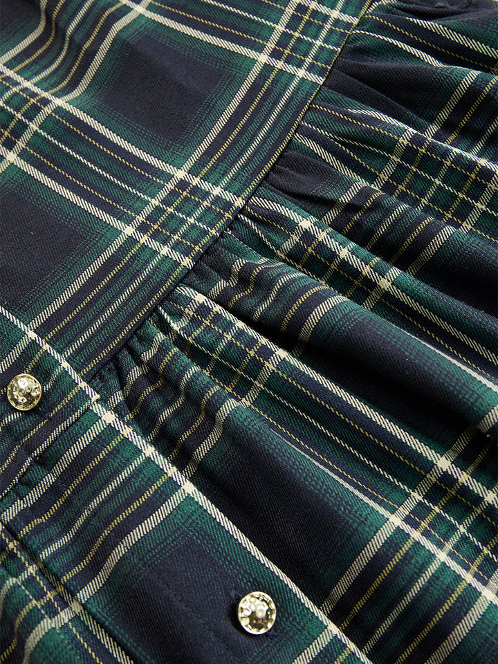 Anke - Maxikleid Western im Retro-Stil aus Leinen kariert mit Kragen