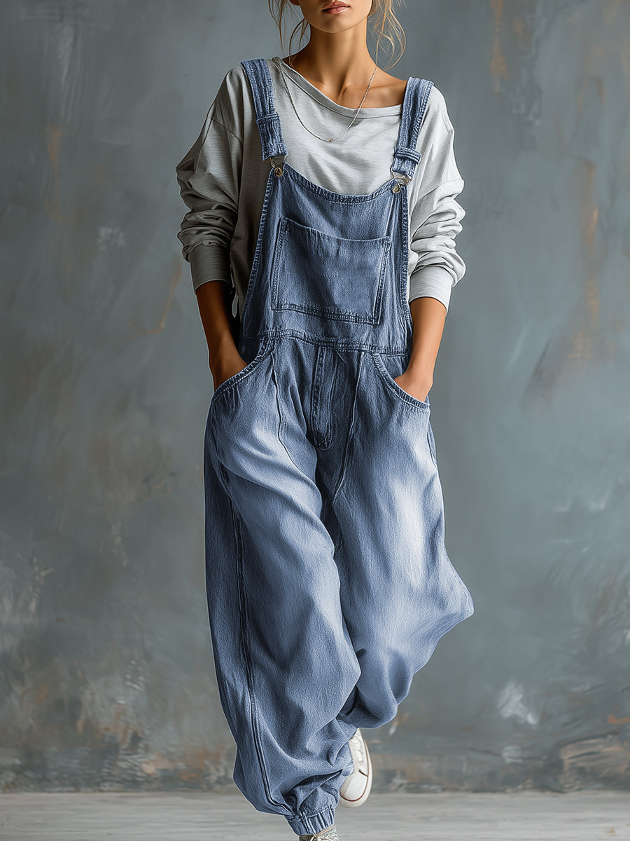 Elisabeth - Latzhose lässig Retro aus Jeansstoff mit Taschen