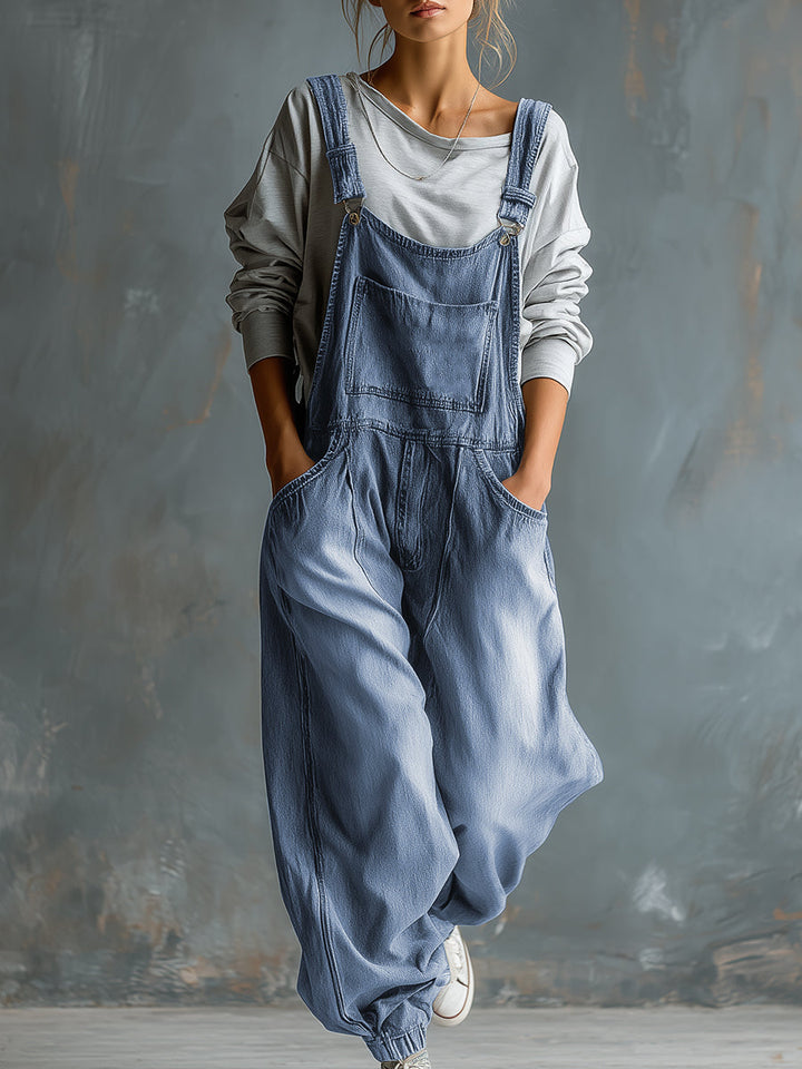 Elisabeth - Latzhose lässig Retro aus Jeansstoff mit Taschen