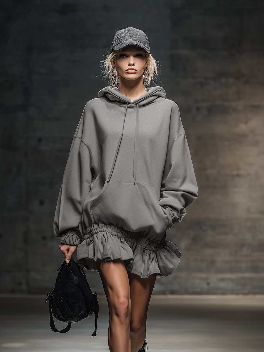 Anouk - Minikleid lässig sportlich aus technischem Gewebe mit Volants und Kapuze