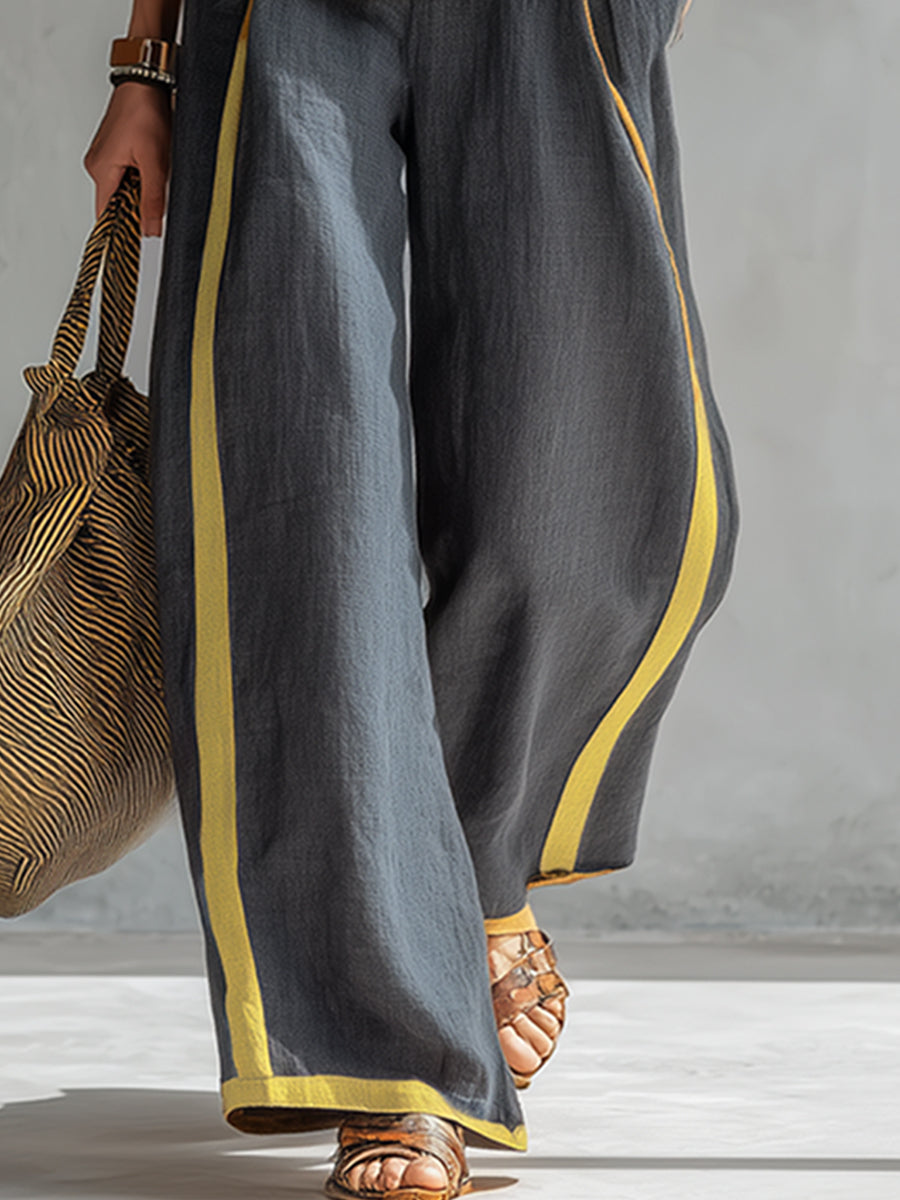 Klara - Lässiges elegantes Hosen-Ensemble aus Leinen gestreift ärmellos