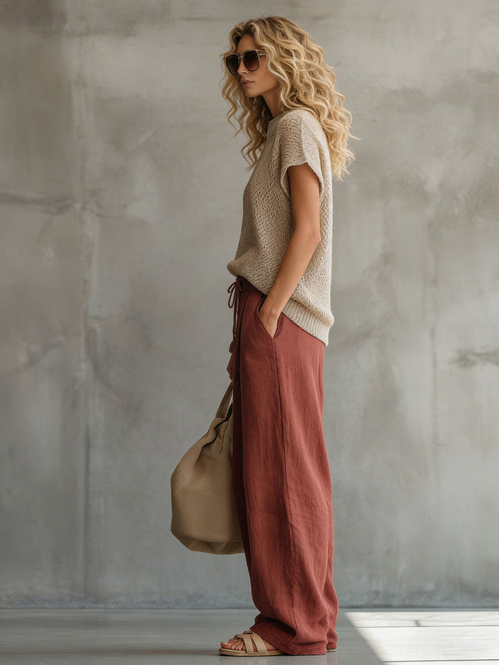 Ella - Ensemble mit shorts Western im Retro-Stil aus Leinen