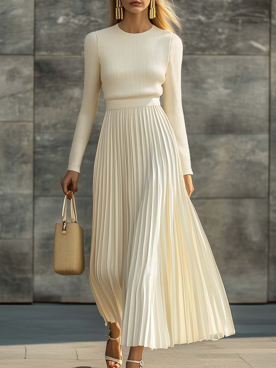 Doris - Elegantes Maxikleid lässig aus Strick plissiert