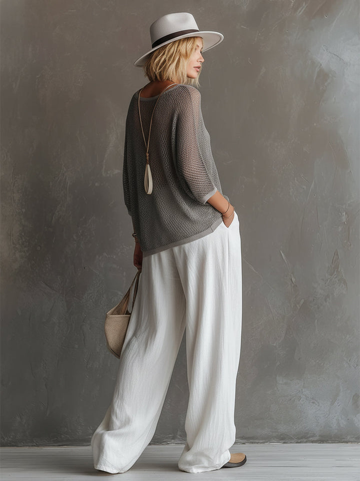 Svea - Hosen-Ensemble für den Alltag aus Leinen mit Einsätzen und durchbrochenen Details