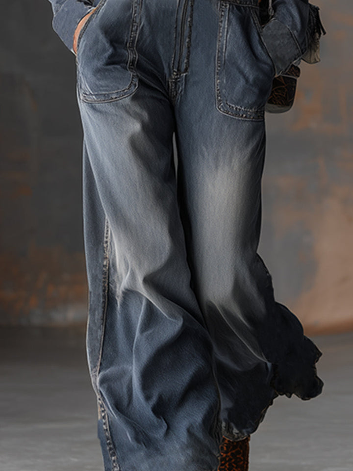Martina - Overall Western im Retro-Stil aus Jeansstoff mit Reißverschluss und V-Ausschnitt