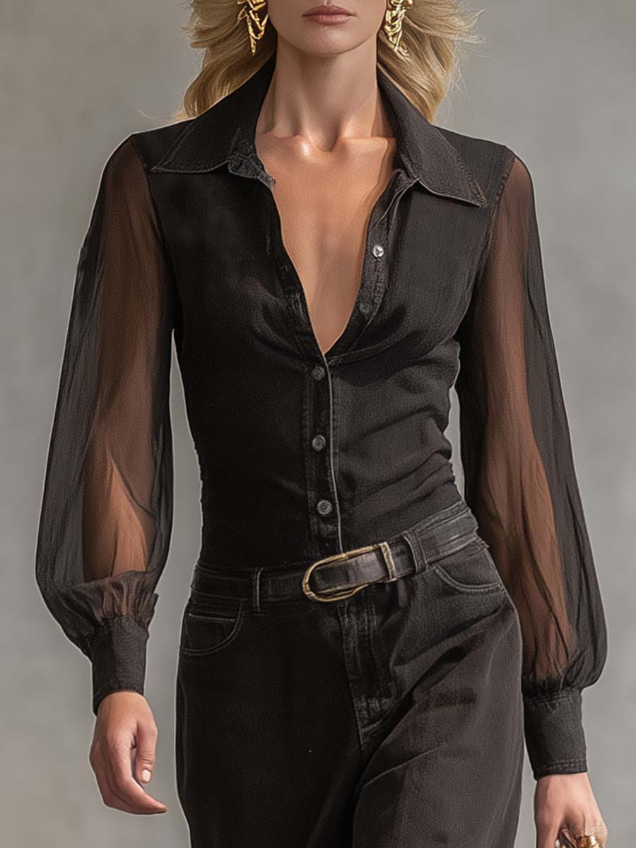 Maura - Maxikleid Western im Retro-Stil aus Jeansstoff mit V-Ausschnitt und Knöpfen
