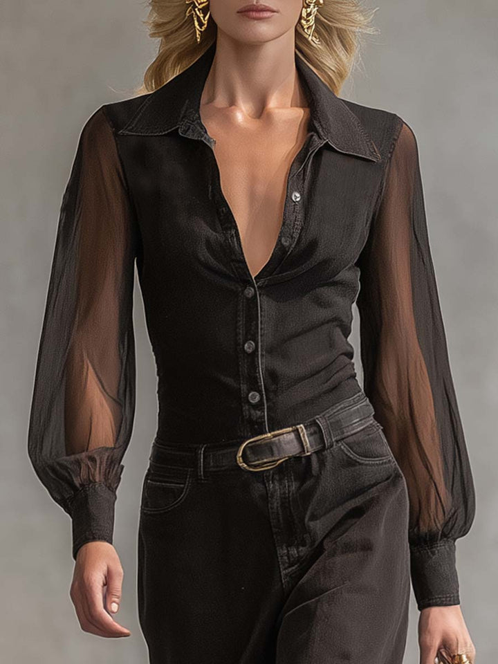 Maura - Maxikleid Western im Retro-Stil aus Jeansstoff mit V-Ausschnitt und Knöpfen