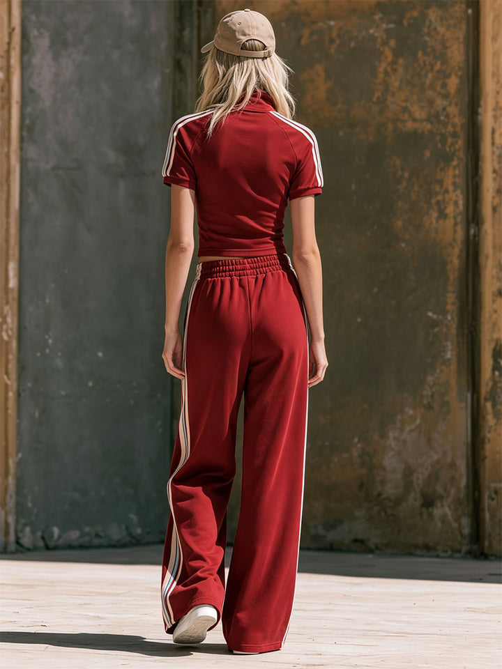 Jasmina - Ensemble mit shorts sportlich im Retro-Stil aus technischem Gewebe im Farbblock-Design mit Kragen