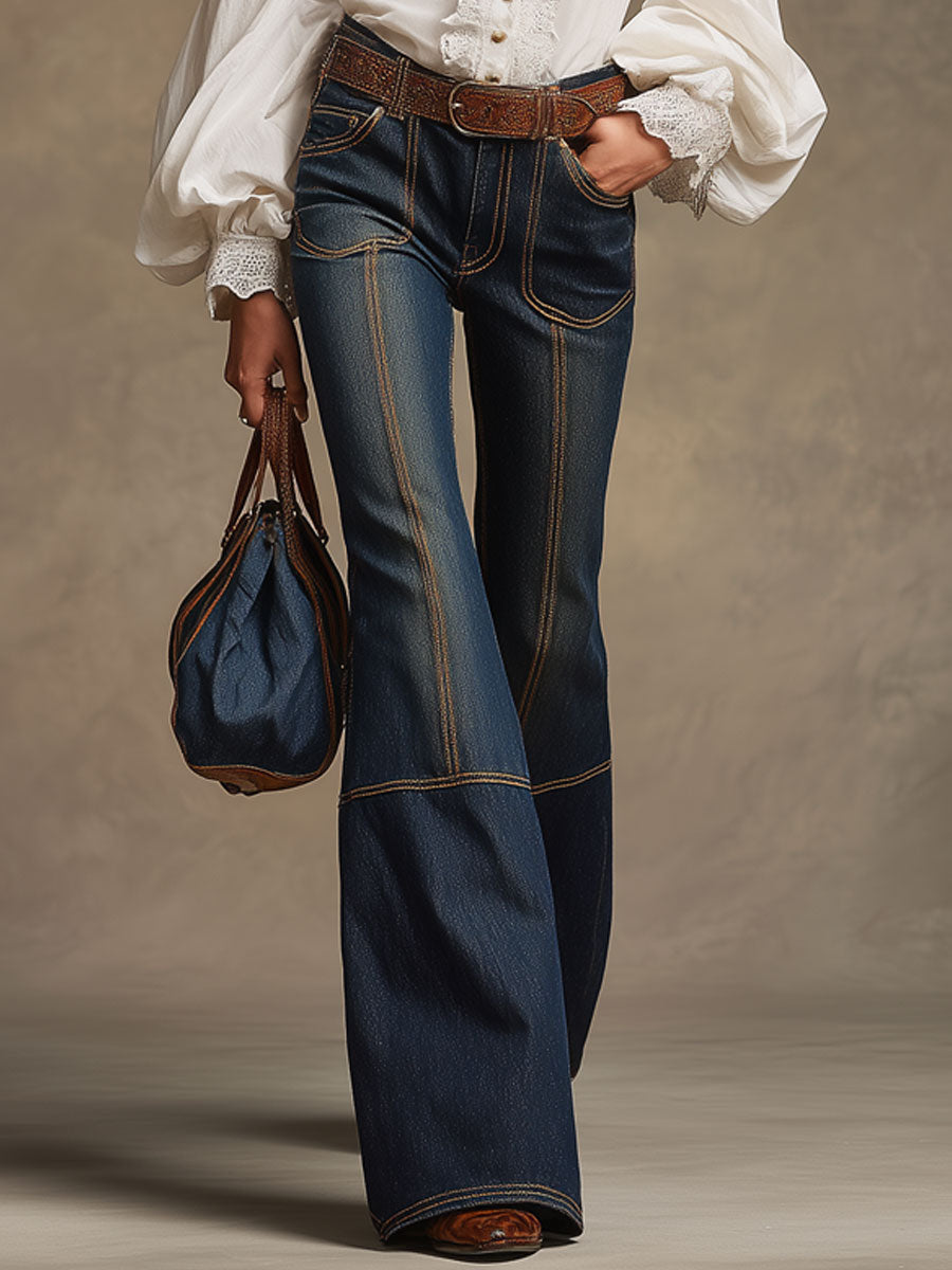 Carina - Hose Western im Retro-Stil aus Jeansstoff gestreift