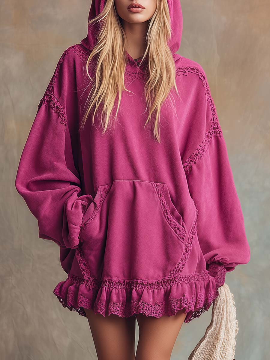 Lilo - Elegantes Minikleid Retro aus Spitze mit Volants und Kapuze