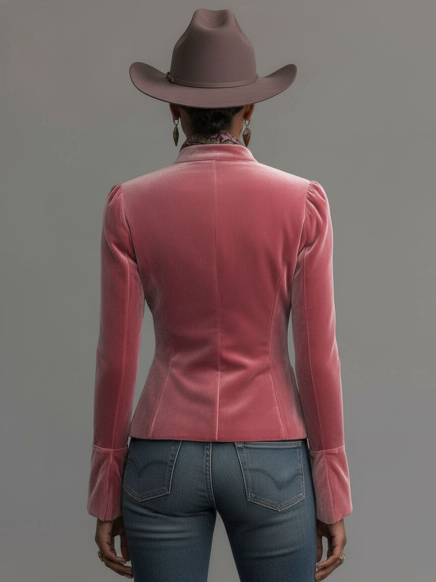 Vera - Jacke Western für den Urlaub aus Samt Blumenmuster mit Kragen bestickt