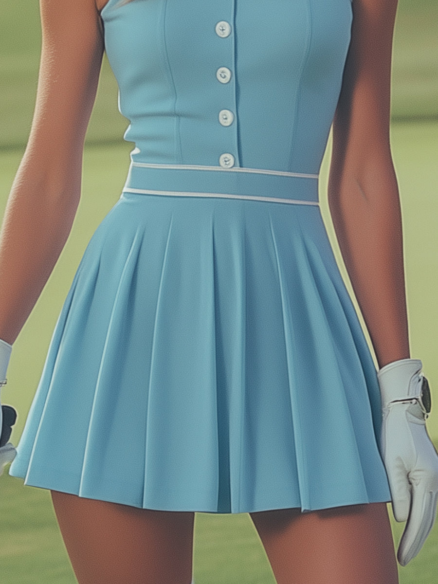 Tara - Elegantes Minikleid sportlich aus technischem Gewebe gestreift mit Kragen und Knöpfen ärmellos