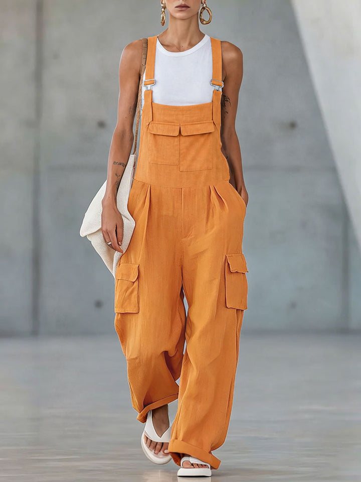 Paula - Overall Western sportlich aus Leinen mit Taschen ärmellos