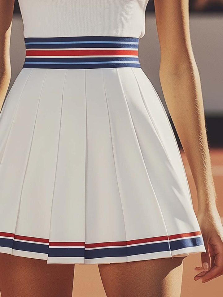 Freya - Sportliches Minikleid aus technischem Gewebe gestreift mit V-Ausschnitt und ärmellosem Schnitt