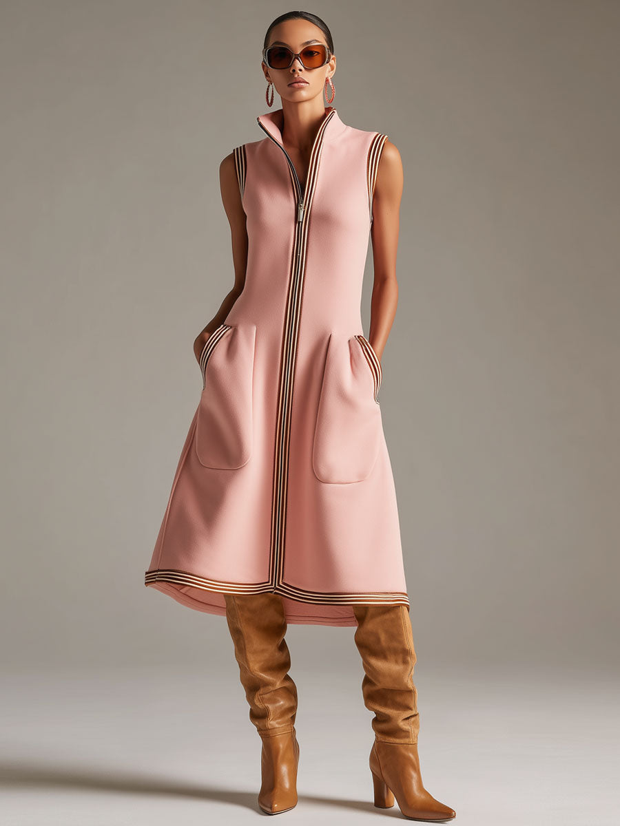 Emma - Midikleid Western im Retro-Stil aus technischem Gewebe gestreift mit Kragen ärmellos