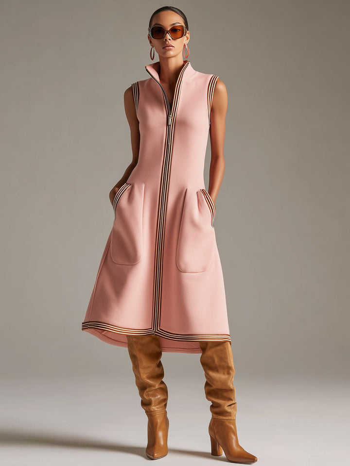 Emma - Midikleid Western im Retro-Stil aus technischem Gewebe gestreift mit Kragen ärmellos