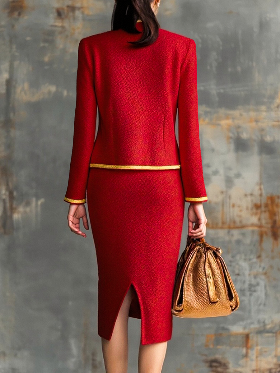 Agnes - Elegantes Rock-Ensemble im Retro-Stil aus Strick gestreift mit Linie feminin
