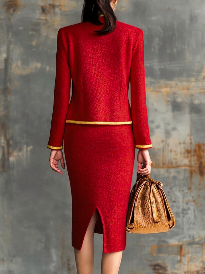 Agnes - Elegantes Rock-Ensemble im Retro-Stil aus Strick gestreift mit Linie feminin