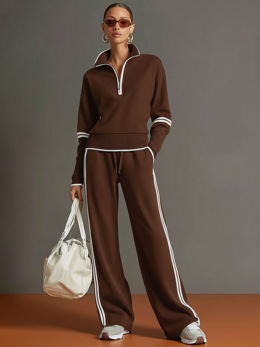 Lilith - Sportliches Hosen-Ensemble im Retro-Stil aus technischem Gewebe gestreift mit Reißverschluss