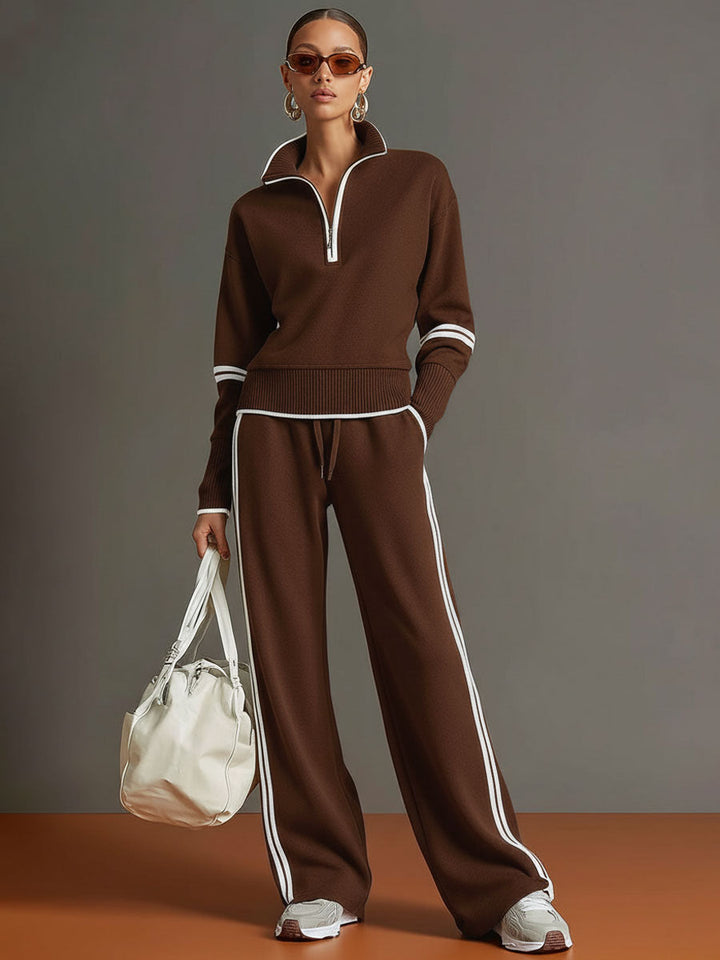 Lilith - Sportliches Hosen-Ensemble im Retro-Stil aus technischem Gewebe gestreift mit Reißverschluss