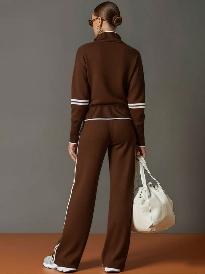 Lilith - Sportliches Hosen-Ensemble im Retro-Stil aus technischem Gewebe gestreift mit Reißverschluss