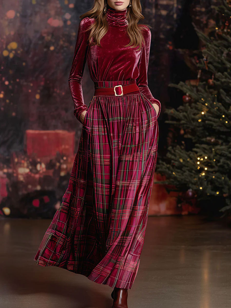 Fiona - Hosen-Ensemble Retro für besondere Abende aus Samt kariert mit Linie feminin