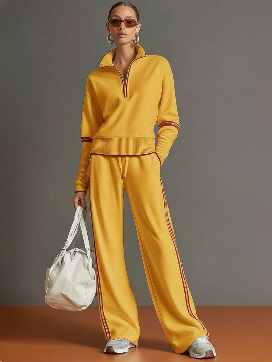 Lilith - Sportliches Hosen-Ensemble im Retro-Stil aus technischem Gewebe gestreift mit Reißverschluss