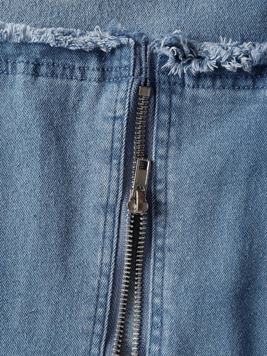 Nadja - Midikleid lässig Retro aus Jeansstoff Farbverlauf mit Reißverschluss und V-Ausschnitt und ärmellosem Schnitt