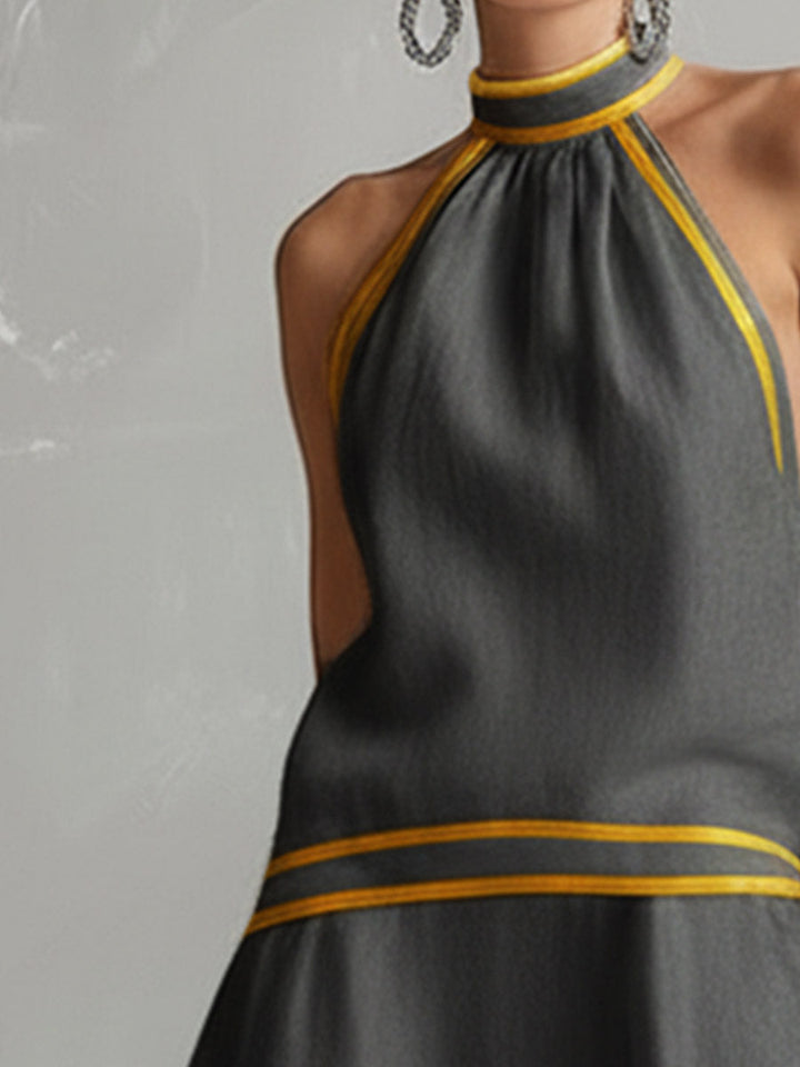 Rebecca - Elegantes Minikleid für den Alltag aus Leinen im Farbblock-Design ärmellos
