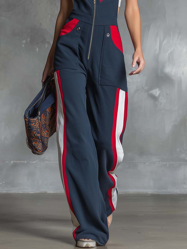 Tabea - Overall Western im Retro-Stil aus technischem Gewebe im Farbblock-Design mit Reißverschluss ärmellos