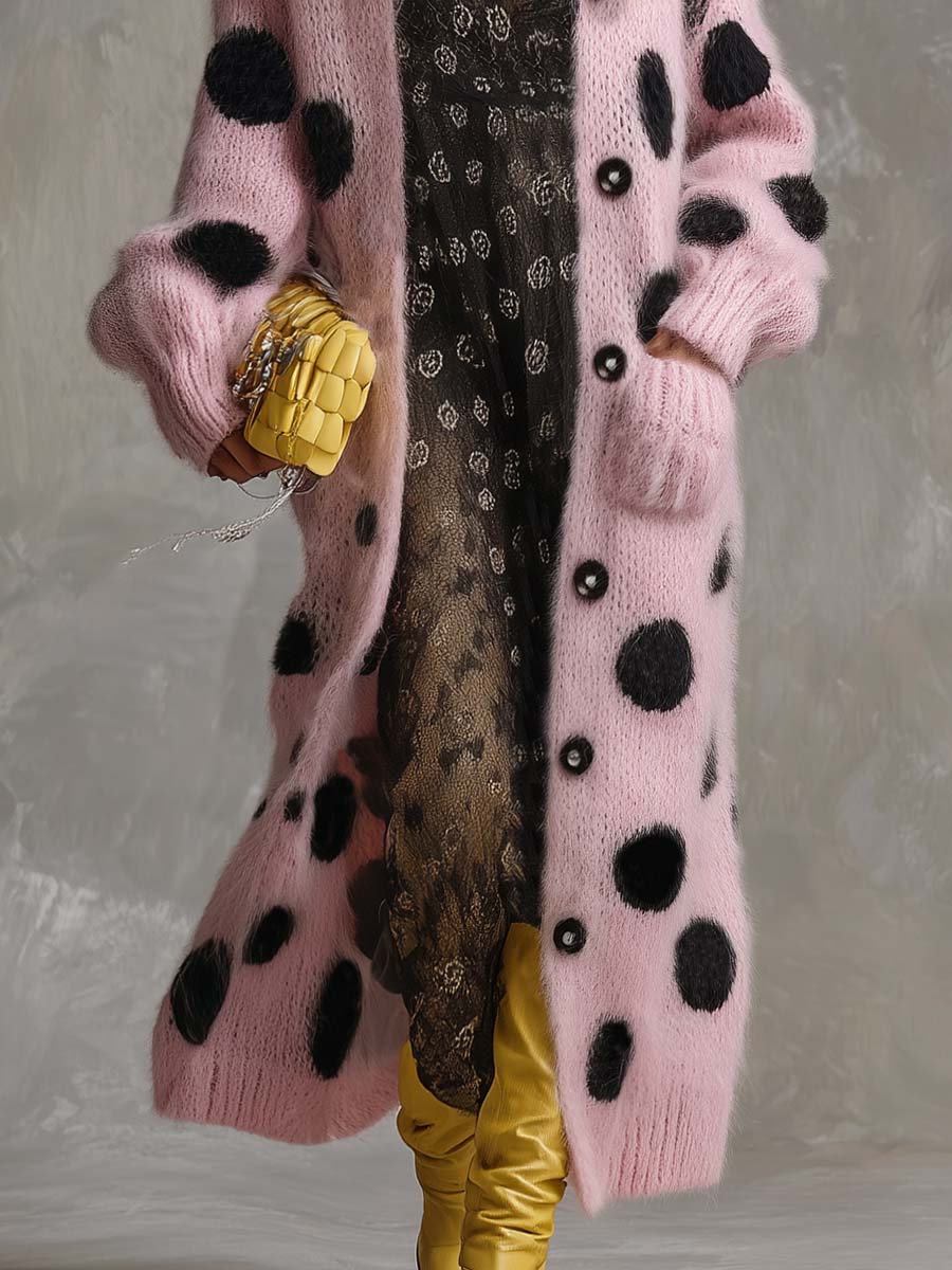 Natalie - Strickjacke Retro aus Strick mit Punkte mit Knöpfenn