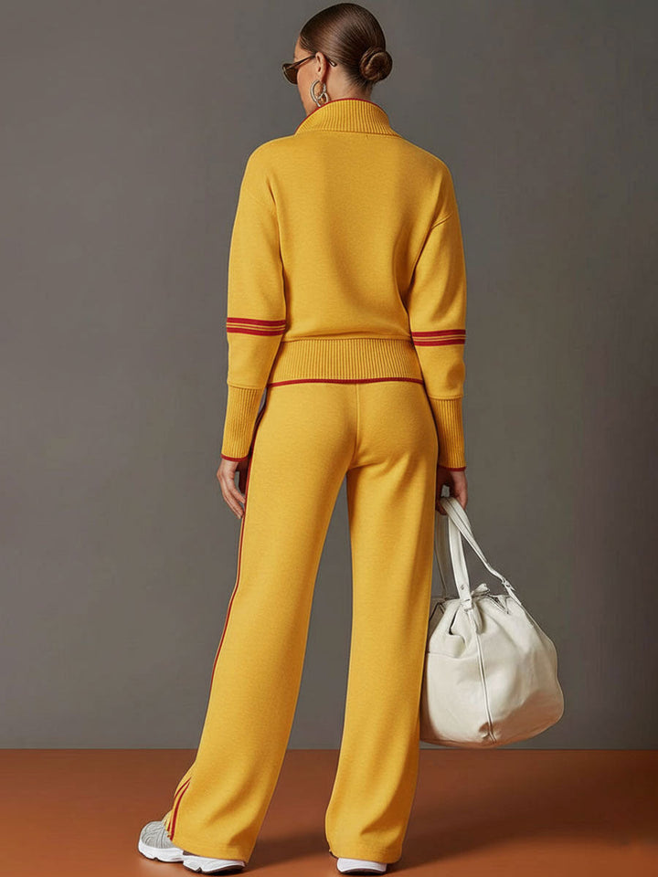 Lilith - Sportliches Hosen-Ensemble im Retro-Stil aus technischem Gewebe gestreift mit Reißverschluss