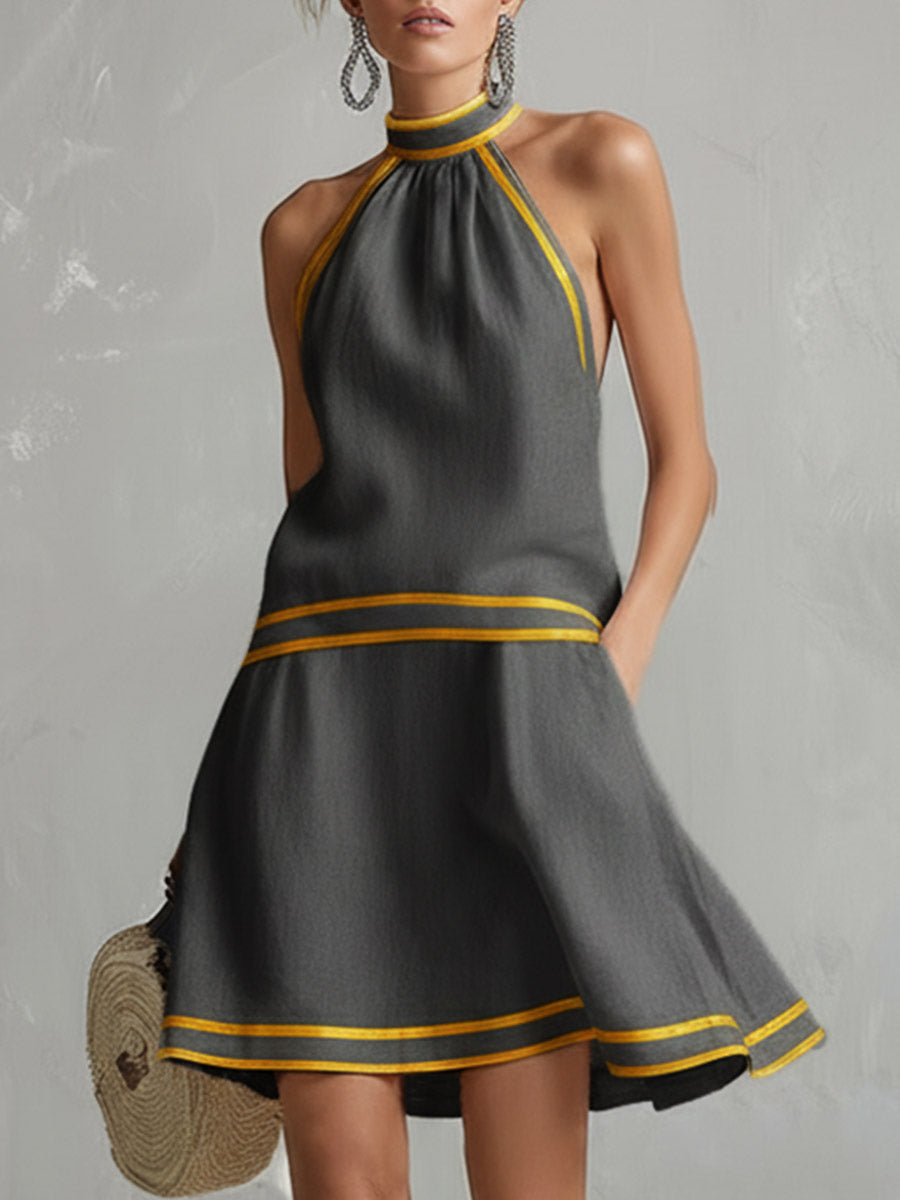Rebecca - Elegantes Minikleid für den Alltag aus Leinen im Farbblock-Design ärmellos