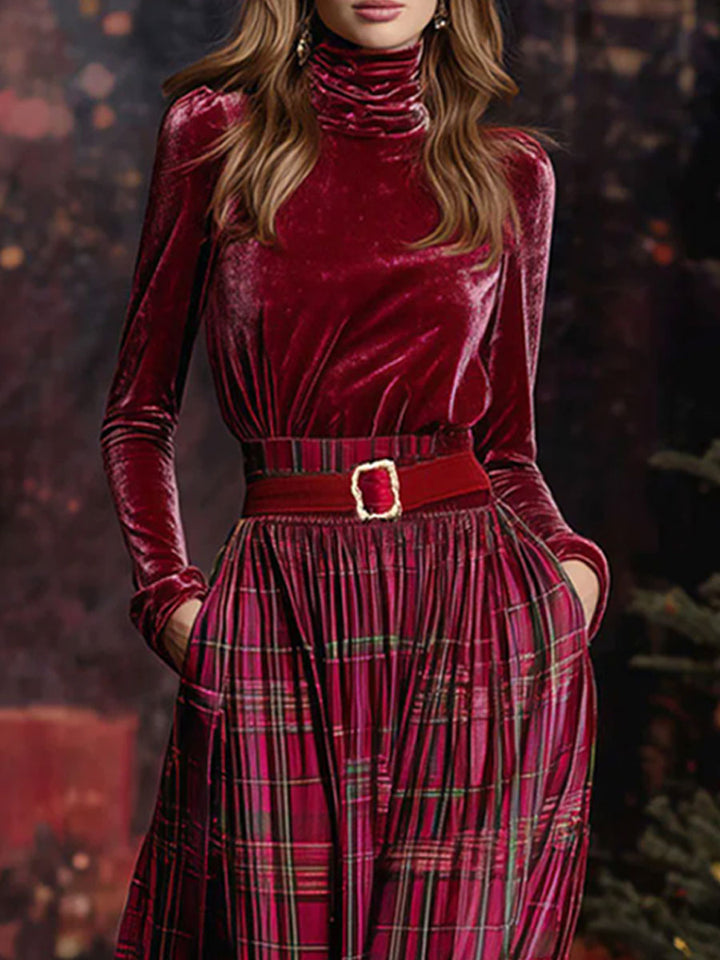 Fiona - Hosen-Ensemble Retro für besondere Abende aus Samt kariert mit Linie feminin