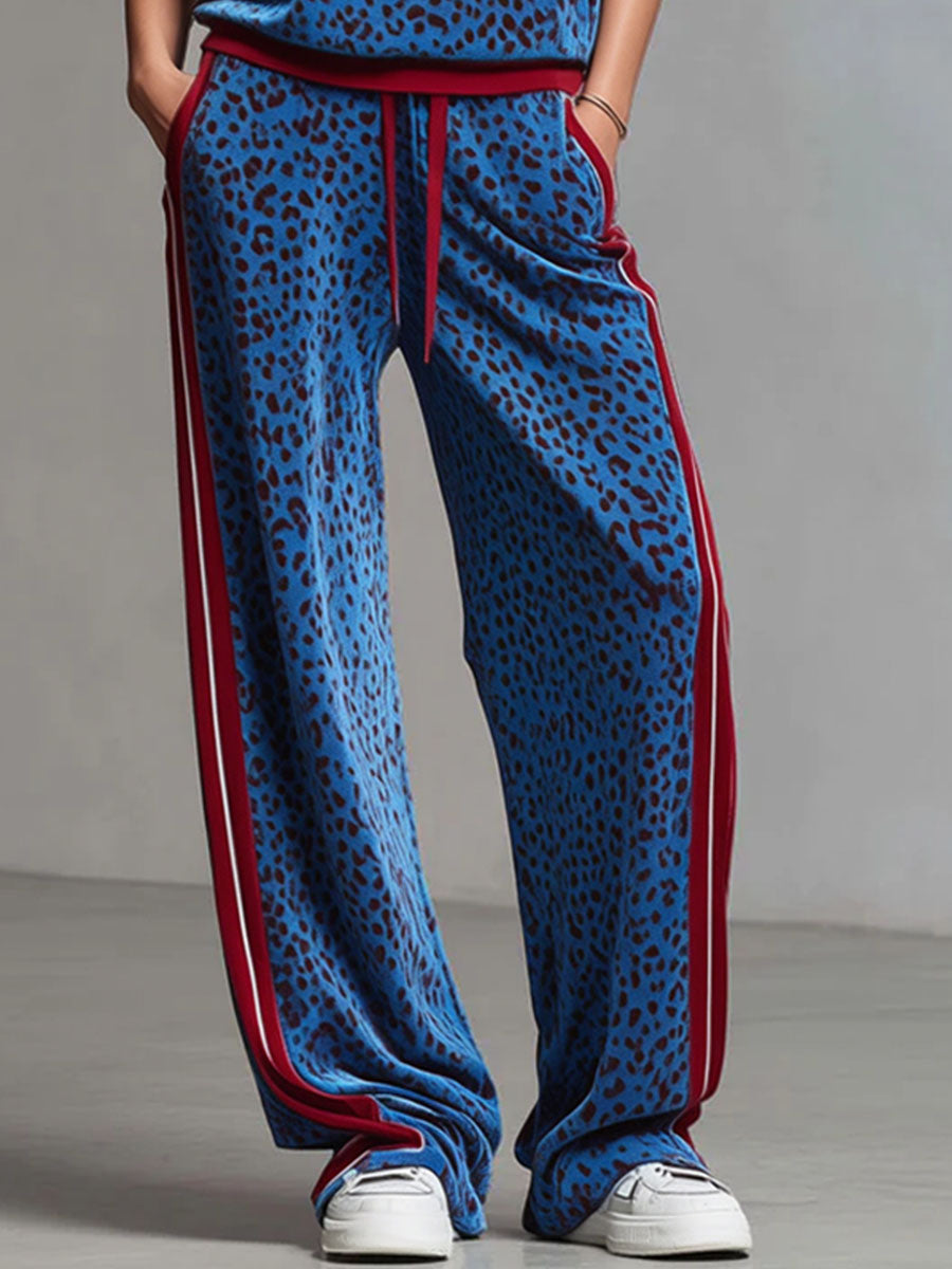 Cornelia - Hosen-Ensemble Western im Retro-Stil aus Samt Leopardenmuster mit Kapuze und ärmellosem Schnitt